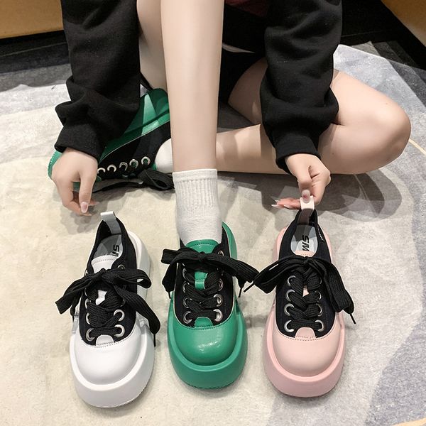 

korean shoes casual female sneakers wedge basket 2022 dress flats women all-match clogs platform modis summer retro new sports, Black;white