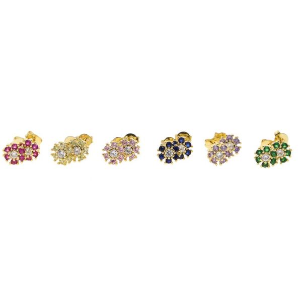 

stud minimal delicate 5a cubic zirconia cz colorful flower earring with red pink green pastel color flowers fashion women jewelry, Golden;silver