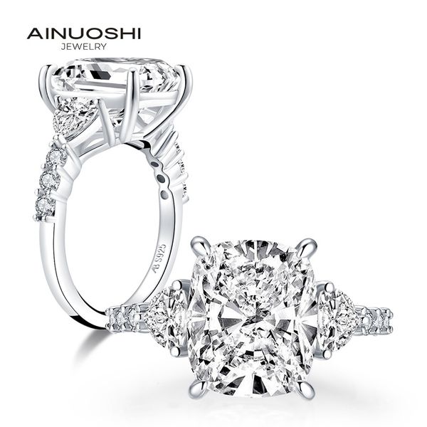 

ainuoshi classic 925 sterling silver big 6.0 ct cushion cut ring engagement simulated diamond wedding silver rings jewelry gifts y200107, Slivery;golden