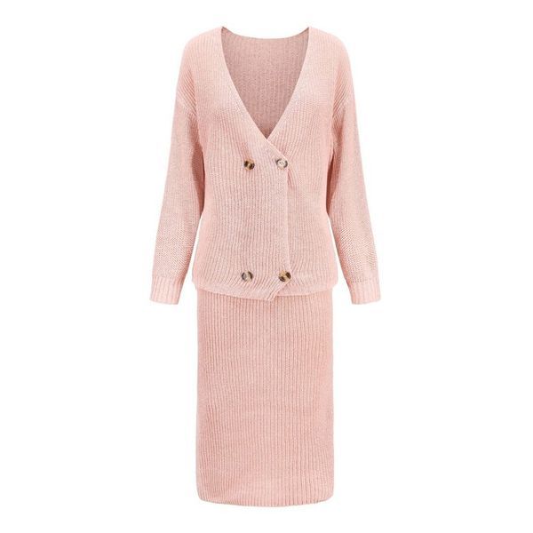 

2020 new n female temperament fashion ladies style solid color deep v-neck sweater dress suit q1217, Black;white