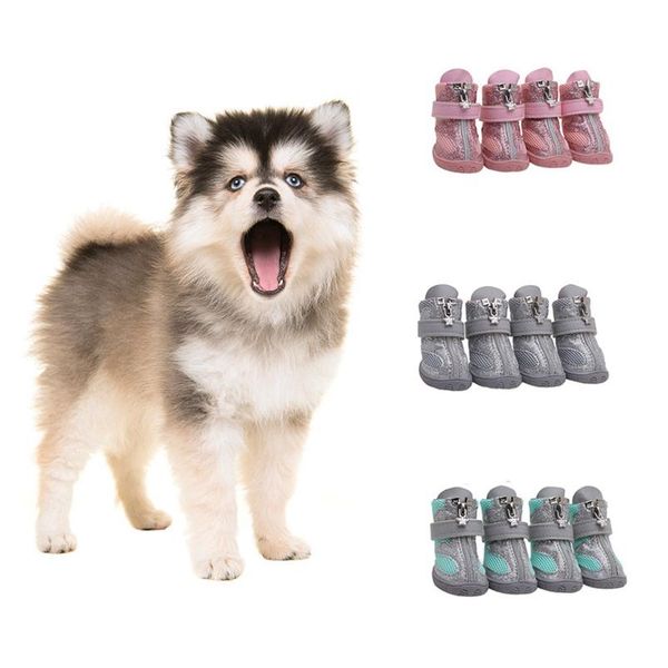 

4pcs/lot casual anti-slip small dog shoes cute pet shoes reflective breathable soft bottom mesh d bbyadz