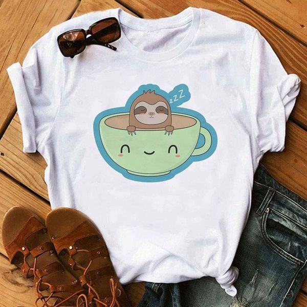 

fashion cotton female t-shirts short sleeve plus size women funny t shirt sloth printing harajuku tee tshirt femme, White