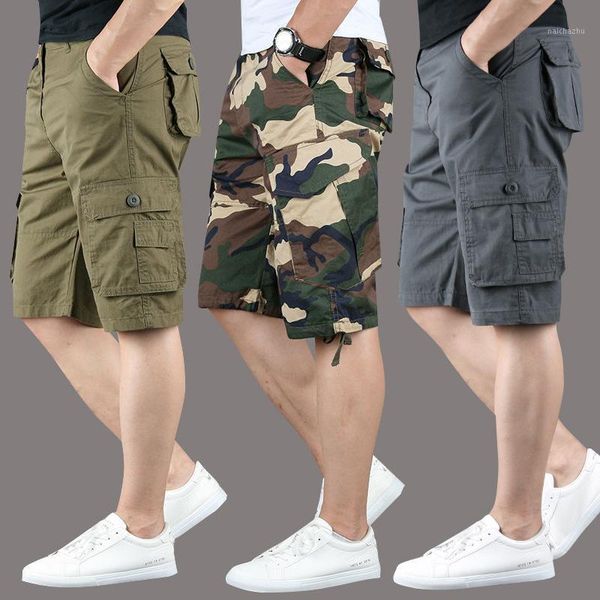 

2020 summer men tactical shorts men's baggy multi-pockets zipper cotton cargo men shorts breeches male plus size 5xl1, White;black