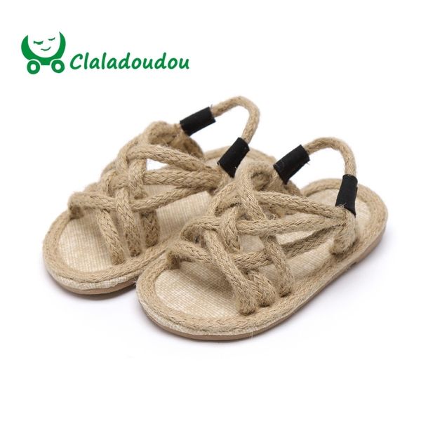 

claladoudou 14-18.5cm brand 2019 fashion hemp rope girls weaving sandalia infantil black soft casual toddler sandals t200703, Black;red