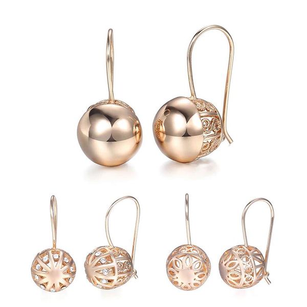 

stud 3 pairs/set cut out ball earrings for women girl 585 rose gold elegant set party wedding jewelry gift gem01, Golden;silver