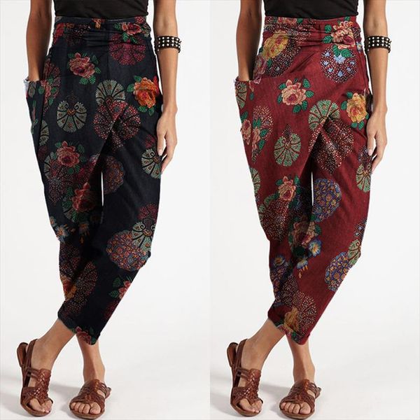 

oversized womens harem pants 2020 zanzea elegant pantalon casual long palazzo fashion big pockets side zipper cropped trousers, Black;white