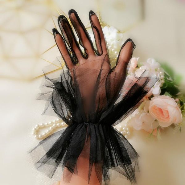 

short sheer tulle gloves wedding bride dress gloves fashion white black dot transparent mitten wrist length bridal gloves women h sqcdch