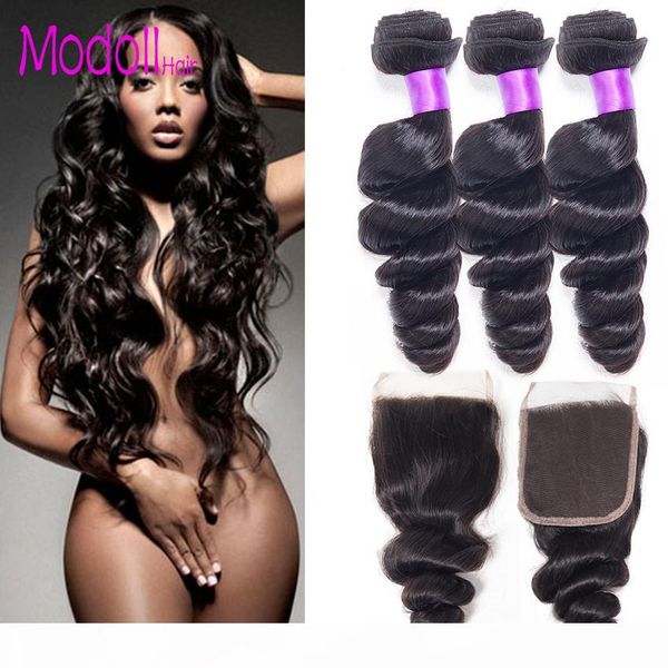 

malaysian loose wave virgin hair with closure alibaba human hair bundles with closure part remy hair extensions with lace closure, Black;brown