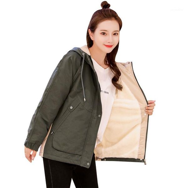 

winter women parka coat 2021 casual thicken plus velvet warm hooded padded jackets female elegant short cotton coat outwear r5551, Black