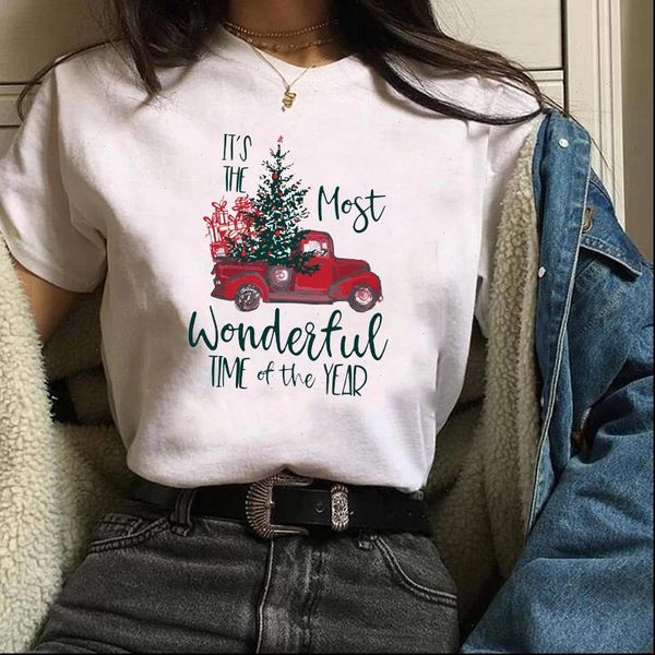 

women print holiday truck gift tree plaid christmas womens tees ladies graphic female lady t shirt t shirt t shirts, White
