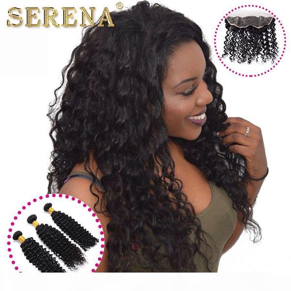 

premium maxglam deep wave curly virgin brazilian hair weave 4 bundles with 4x13 lace closure frontal mink brazilian hair wet and wavy, Black;brown