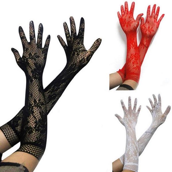 

five fingers gloves transparent lace elastic bride long thin long-sleeve mesh liturgy for party accessories, Blue;gray