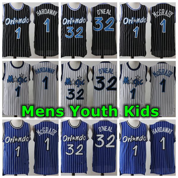 

retro mens youth kids 1 anfernee hardaway 32 1 mcgrady jersey authentic stitched retro classic mesh orlandos youth basketball jersey, Black;red