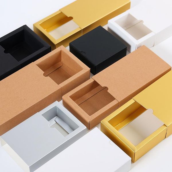 

10pcs gold/silver drawer paper box blank cardboard gift packaging box white brown black paper carton