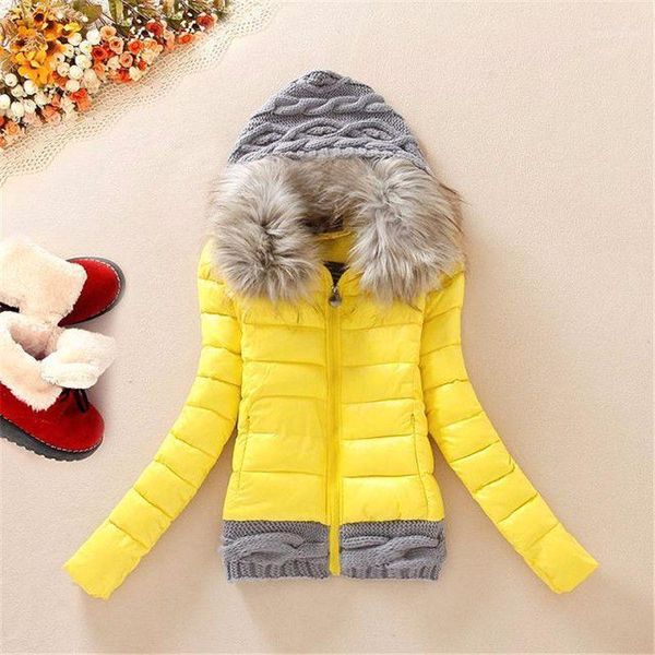 

plus size s-4x winter warm coat short jacket slim fur collar knitting hat casual coat oversize female outerwear clothing1, Black