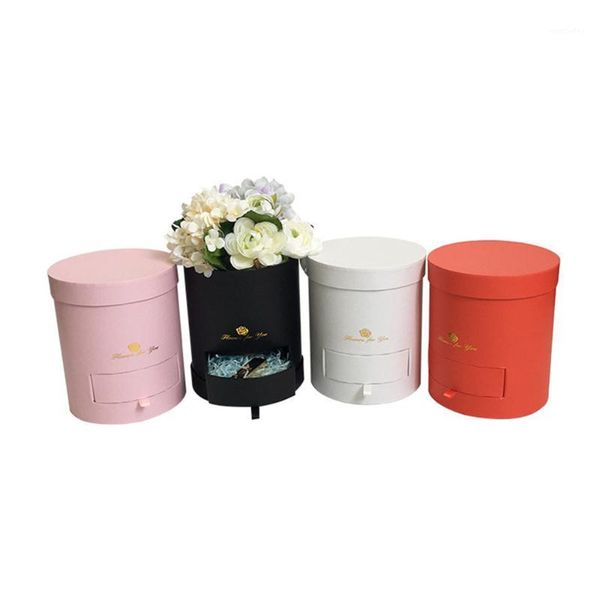 

gift wrap small size round shape florist packing flower box include drawer wedding /birthday party valentine's day gift1
