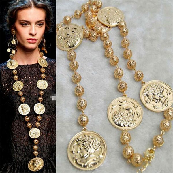 

retro portrait exaggeration lady necklaces fashion round cion pattern classic female necklaces night club brand personality women necklace, Black
