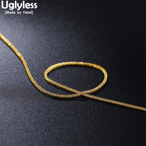 

uglyless gold 1mm thin chains for women real 925 sterling silver necklaces no pendants silicone balls adjustable chain accessory