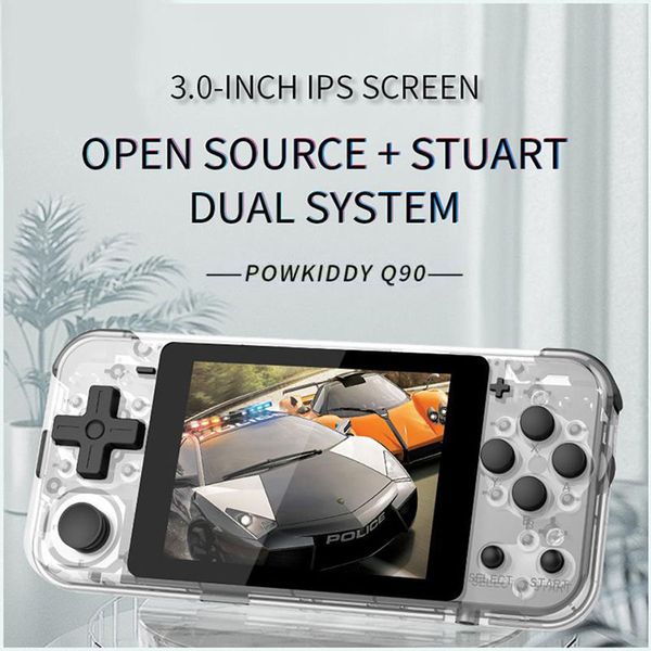 Powkiddy Q90 IPS de 3 polegadas Handheld Console de mão Dual Open System Consoles 16 Simuladores Retro PS1 Crianças Presente 3D Notícias Jogos MQ10