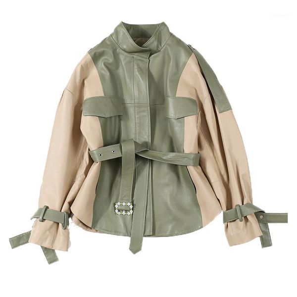 

autumn 2020 new genuine leather jacket, sheepskin skinny jacket, waistband, locomotive leather jacket1, Black