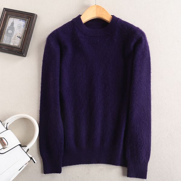 

women's jersey 100% pure mink cashmere knit pullovers soft winter 10colours o-neck ladies jumpers woman sweaters clothes mluo, White;black