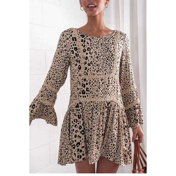 

2019 new digital print leopard fashion swing skirt dress for women, Black;gray