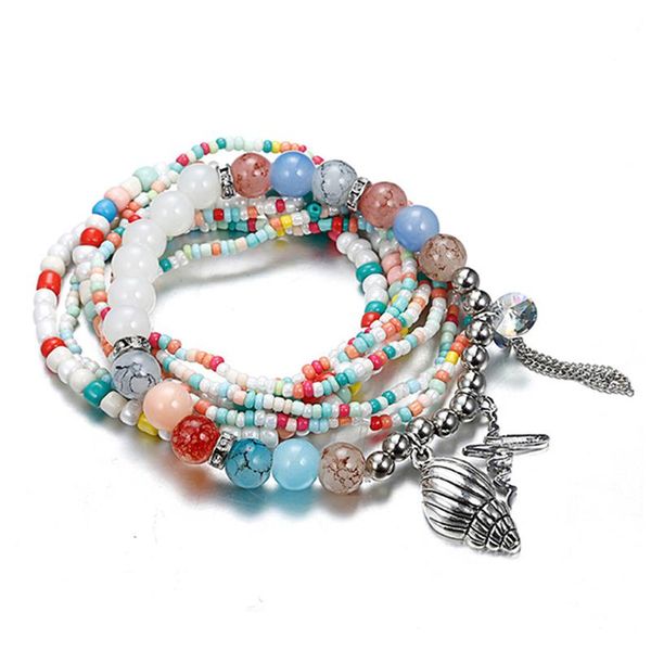 

bohemian multilayer colorful beads bracelets bangles for women jewelry boho tassel starfish beach charm bracelet gifts pulseiras, Golden;silver