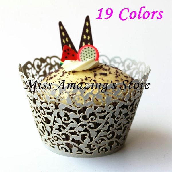 

other festive & party supplies wholesale- 50pcs laser cut silver cupcake wrappers decor wedding birthday baby shower wrap1