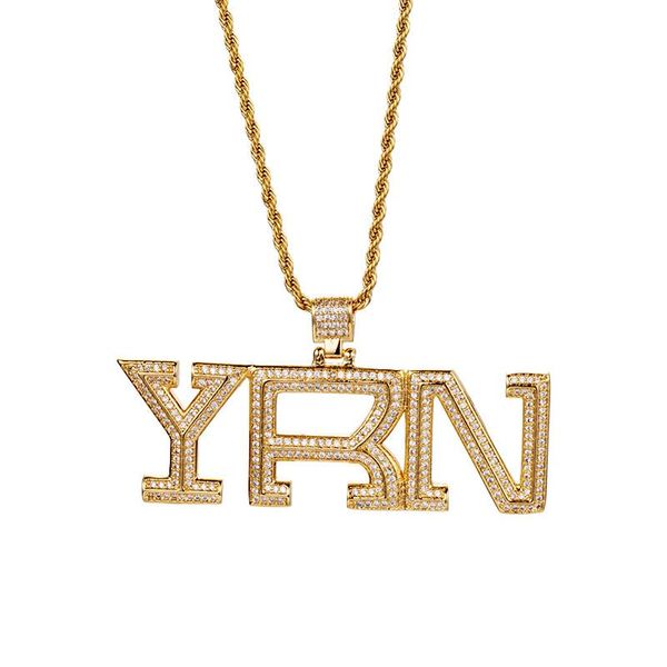 

hip hop iced out bling yrn cz pendant gold plated chain necklace for men women with 24 inch stainless steel rope chain, Silver