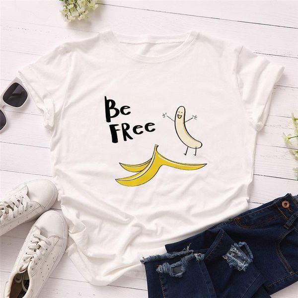 

summer women's t-shirt clothing fun banana print t-shirt lady o-neck short sleeve t-shirt lady tshort, White