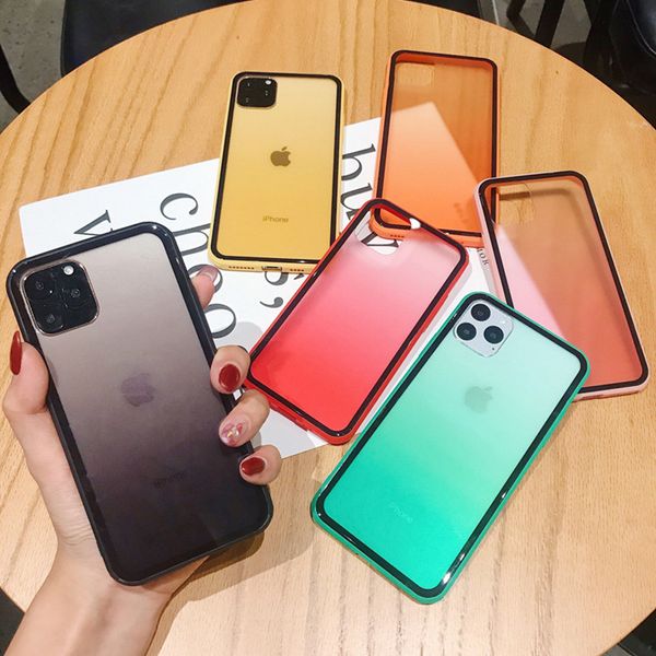 

rainbow gradient color frame shockproof clear transparent protective cover case for iphone 12 mini 11 pro max x xr xs 7 8 plus