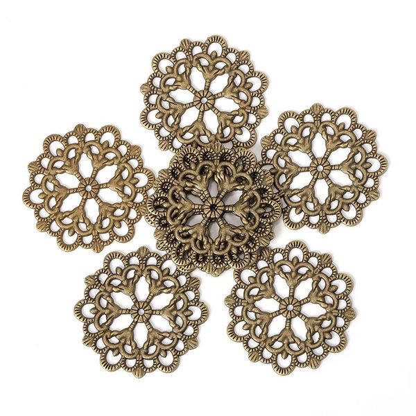

20pcs bronze 29mm round flower motif charms pendants accessories for wholesale jewelry making findings diy h wmtacq, Black