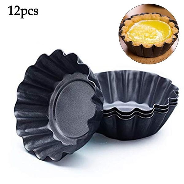 12 stücke Nonstick Welligkeit Kohlenstoffstahl Eierkuchenform Blumenform Wiederverwendbare Cupcake Muffin Backbecher Törtchen Pfannen DIY Geleeform Y200618