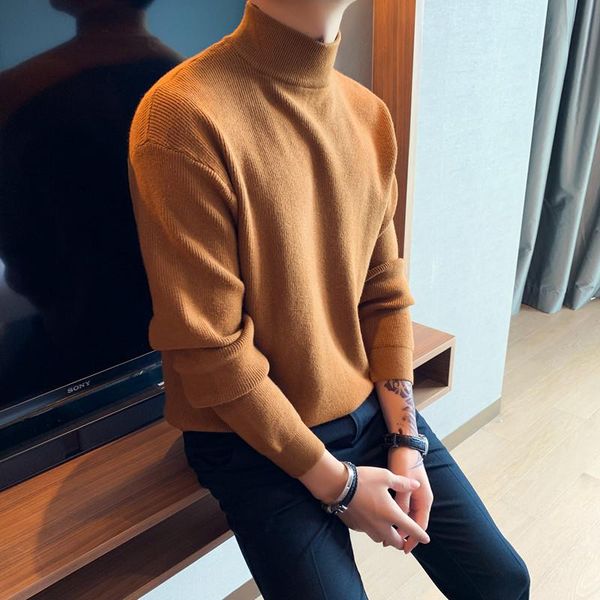 

autumn and winter men's loose casual medium neck long sleeve sweater trend youth large solid color half high collar knitted bott, White;black