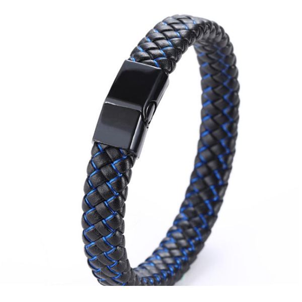 

new men jewelry punk black blue braided leather bracelet for men stainless steel magnetic clasp fashion bangl sqcvkd, Golden;silver