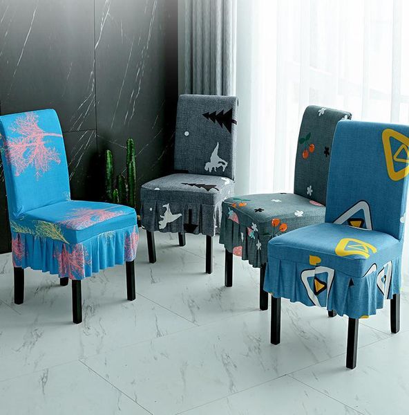 

cute printing with skirt dining chair cover elastic chair slipcover stretch cover for wedding party seat home decor1