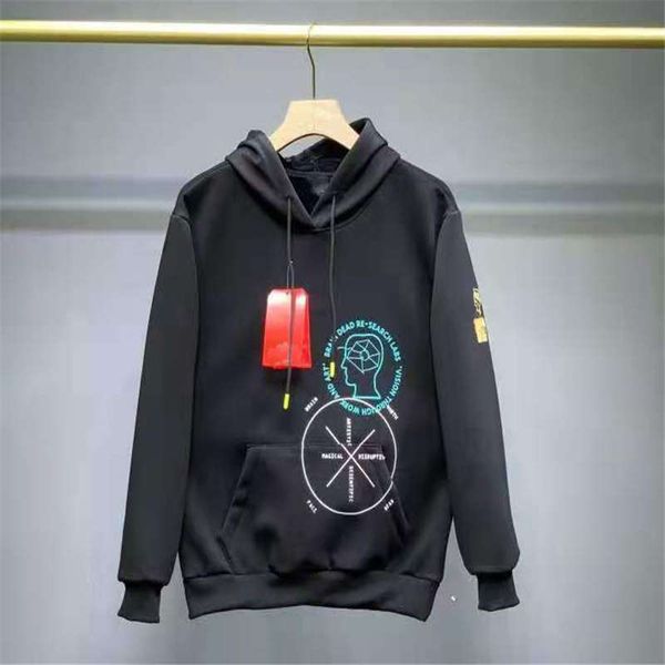 

european and american fashion 20ss winter men and women's couples handprinted hooded patch brain storm fleece thick hoodies m-3xl, Black