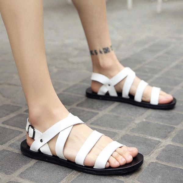 

summer men sandals genuine leather slippers beach casual sandals breathable men flip flops men shoes chaussure homme terlik #uu0w, Black