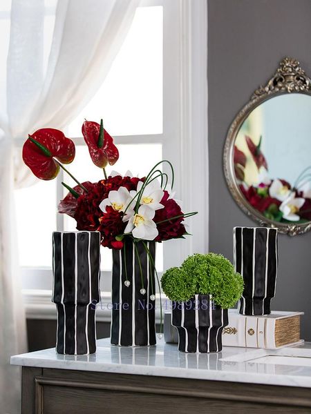 

creative ceramics vase black and white stripes flower arrangement accessories modern home living room deskdecoration