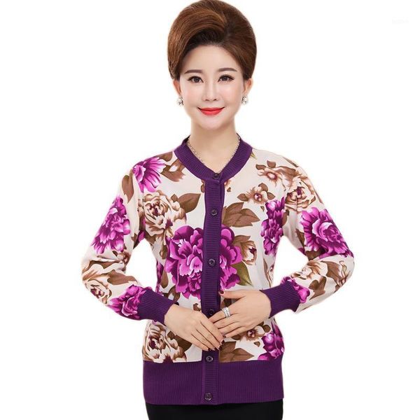 

women printed cardigan sweaters round neck flowers knitting womens female cardigans knitted knitwear1, White