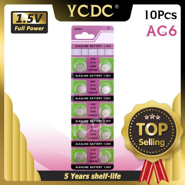 

10pcs/pack ag6 lr920 371 l921 button batteries sr927 171 cell coin alkaline battery 1.55v 371a cx69 lr920w for watch toys remote wmtwad, Bronze;slivery