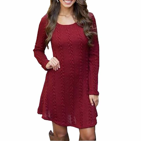 

2019 european and american womens clothing autumn and winter new cross-border four-color knitted sweater round-neck long-sleeved dress, White;black