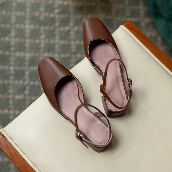 

2021 new women sandals casual toe summer female pumps genuine leather square heel basic ladies shoes big size 34-43 gxnz, Black