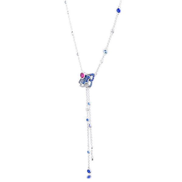 

chains genuine 925 sterling silver chain necklaces blue & pink fan y-necklace for women party wedding gift fine jewelry wholesale n124