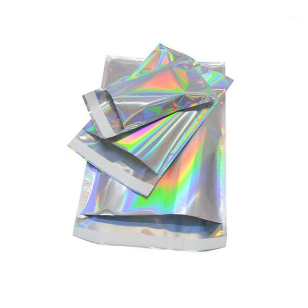 Sacos de Armazenamento 50 pcs Glittery Silver Mylar Folha Auto Adesivo Saco Descartável Dobrável Presente Presente Artesanato Mercearia Material De Escritório Bolsas