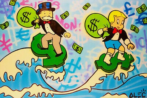 

alec monopoly graffiti art decor surfing money home handpainted &hd print oil paintings on canvas wall art pictures ,em26