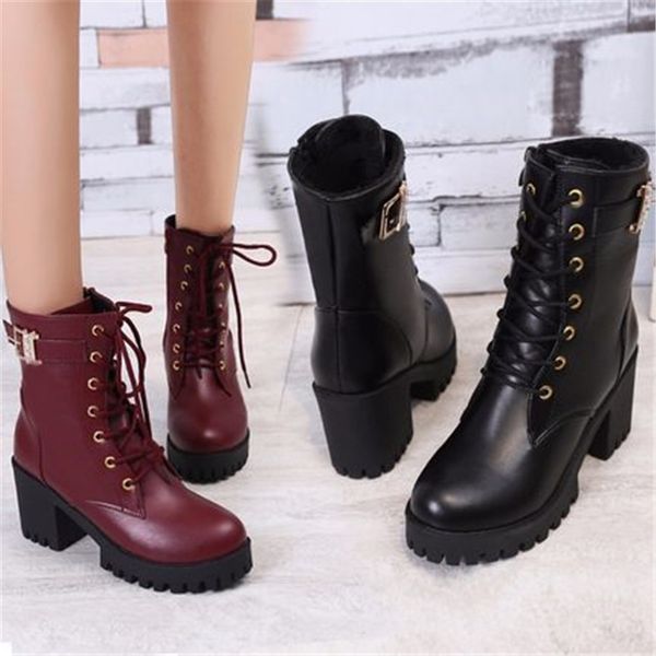 

woman high-heeled autumn british soles ankle boots thick shoes with women's bombs wa4d, Black