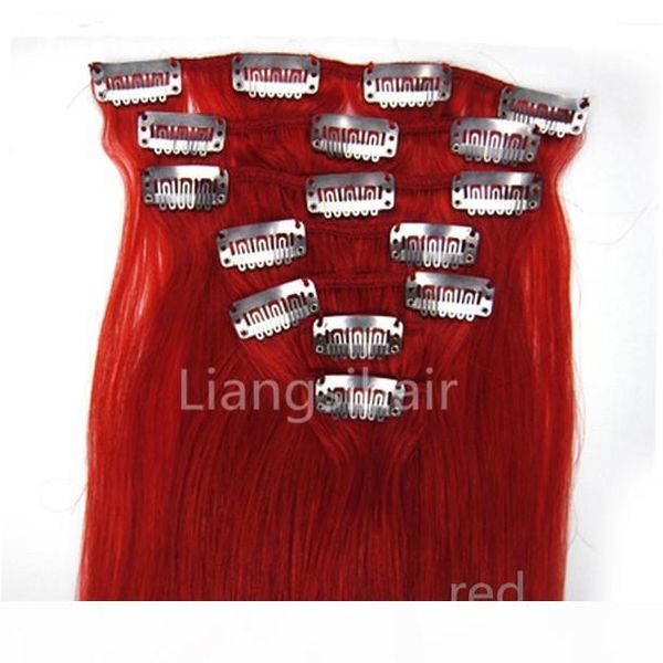 

red color brazilian straight clip in hair bundles 2 sets 15"-22" 7pcs brazilian malaysian peruvian indian remy human hair extensio, Black;brown