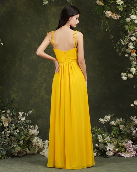 Gelbes Chiffon-Brautjungfernkleid in A-Linie, langes Brautjungfernkleid für Sommerhochzeit, nach Maß BM3102269x