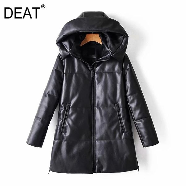 

[deat] loose fit leather brief warm woolen coat parkas new hooded long sleeve women fashion tide autumn winter 13u081 201210, Black